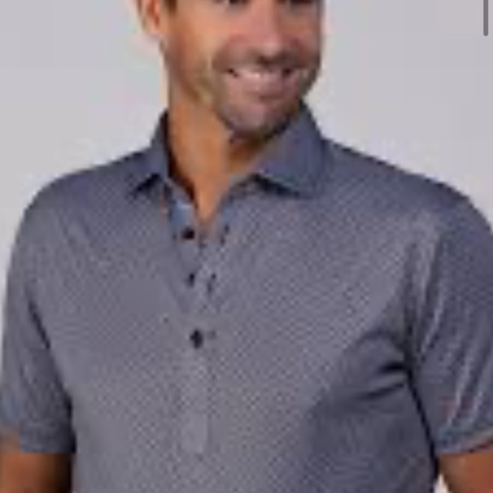 New Collars & Co grey and white micro diamond semi spread collar Polo medium